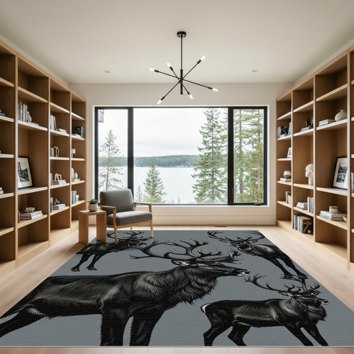 Majestic Black Reindeer Herd Composition Rug