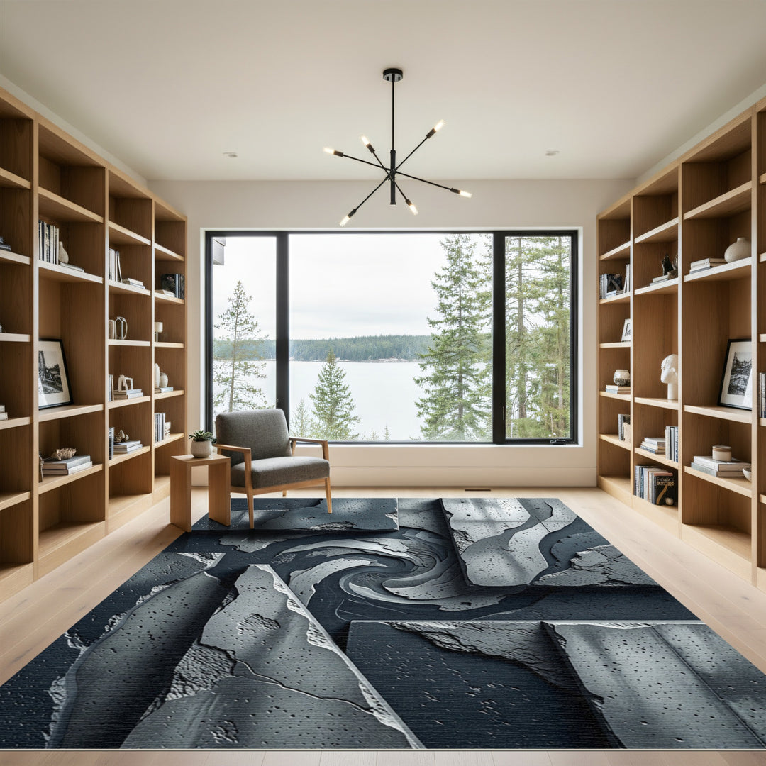 Abstract Swirl Textured Concrete Rug