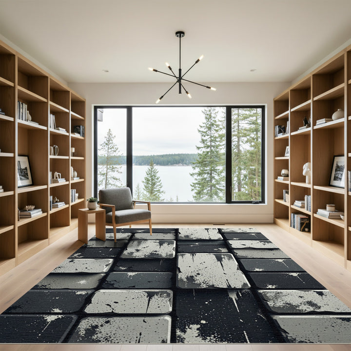 Graffiti Brick Black White Rug