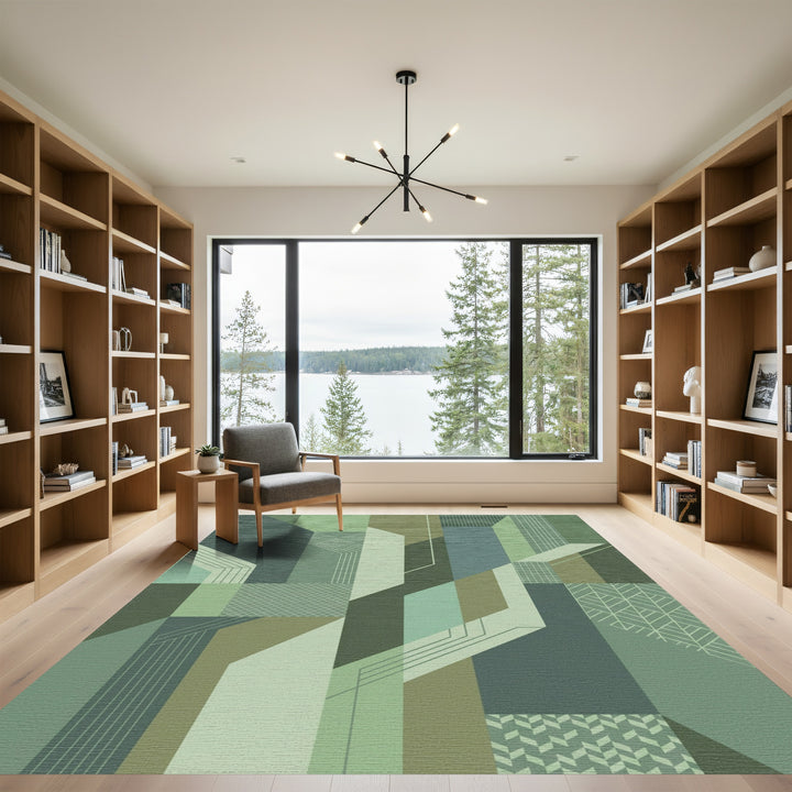 Forest Green Geometric Architectural Elements Rug
