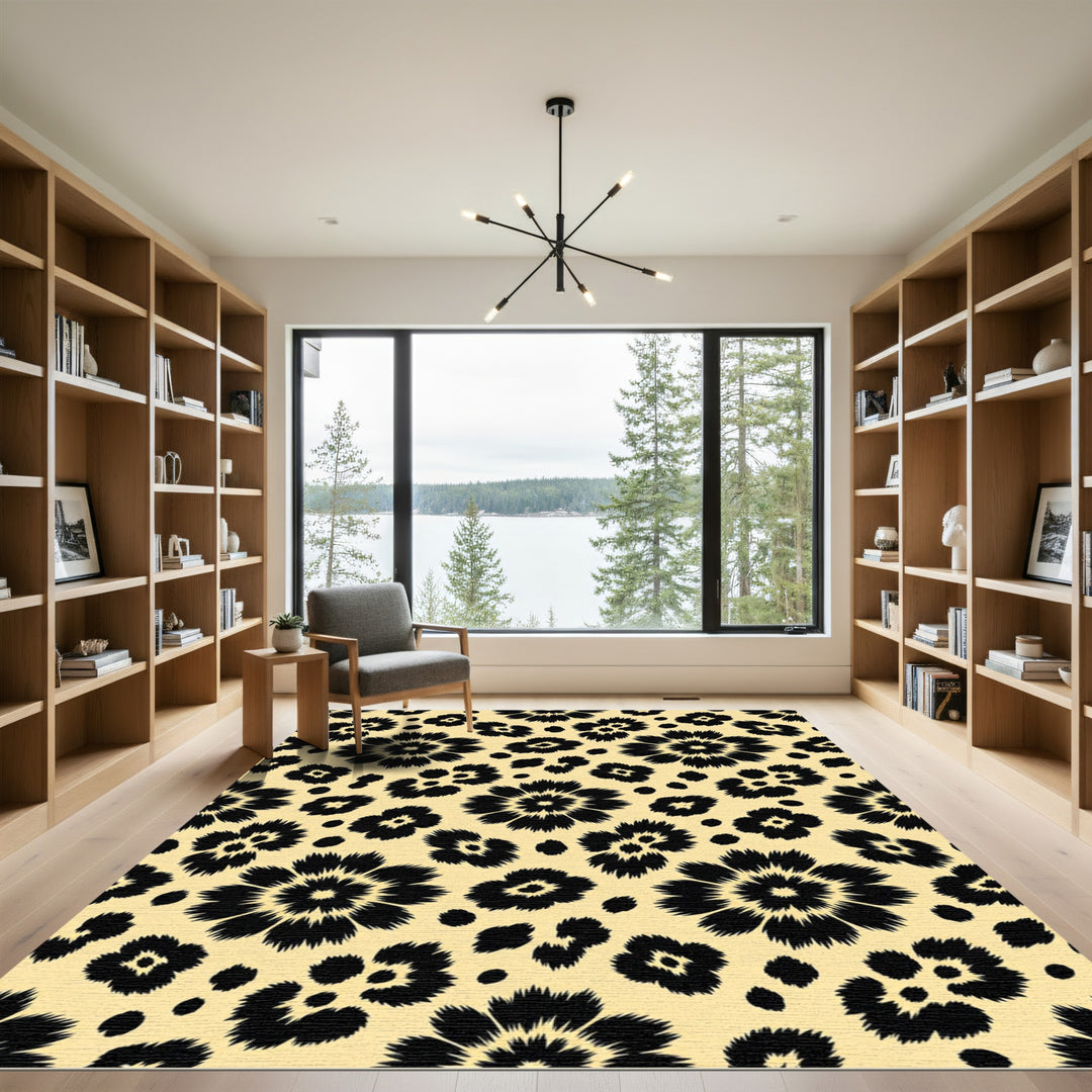 Black Floral Spot Cheetah Rug