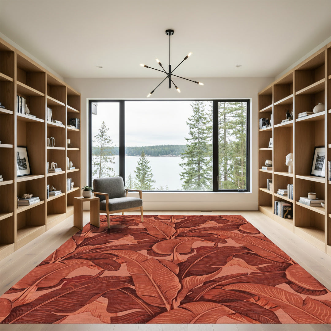Terracotta Banana Leaf Tropical Foliage Rug