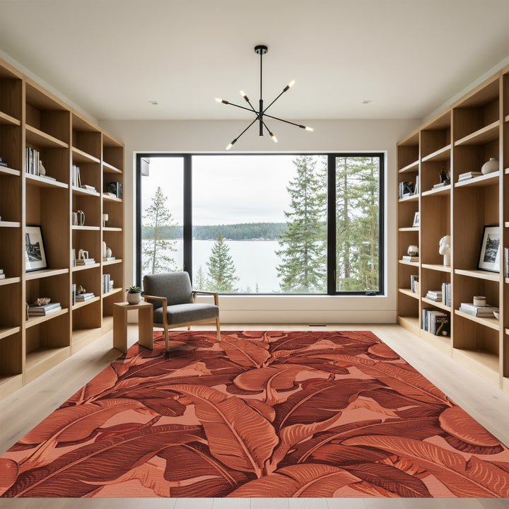 Terracotta Banana Leaf Tropical Foliage Rug
