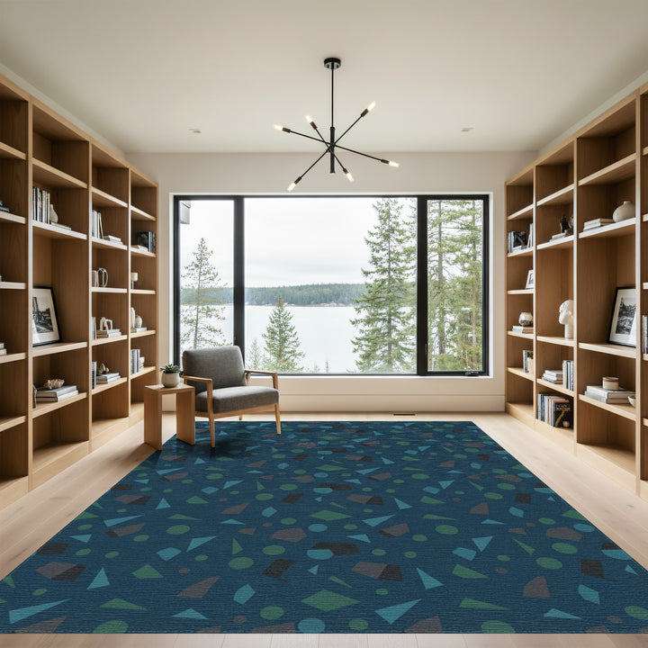 Deep Blue Geometric Shapes Scattered Rug