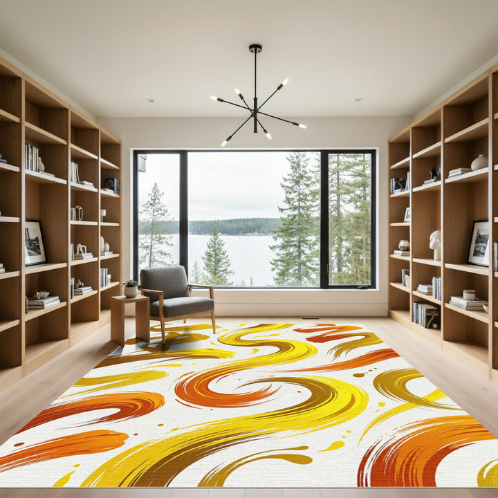 Golden Yellow Brushstroke Swirl Rug