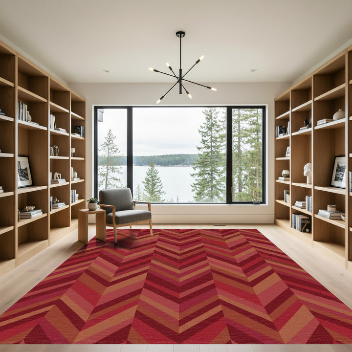 Crimson Red Chevron Stripe Rug