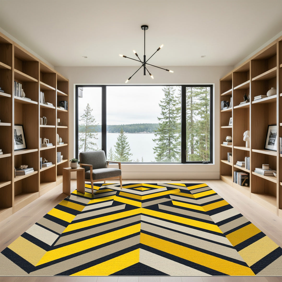 Yellow Beige Geometric Abstract Rug