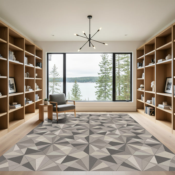 Neutral Geometric Faceted Star Rug