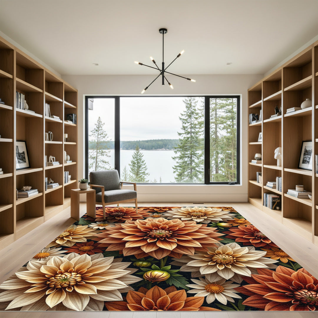 Autumn Dahlia Flower Arrangement Rug