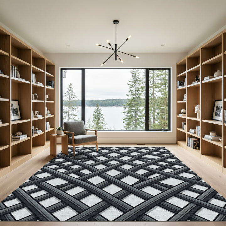 Modern Gray Interwoven Lattice Rug