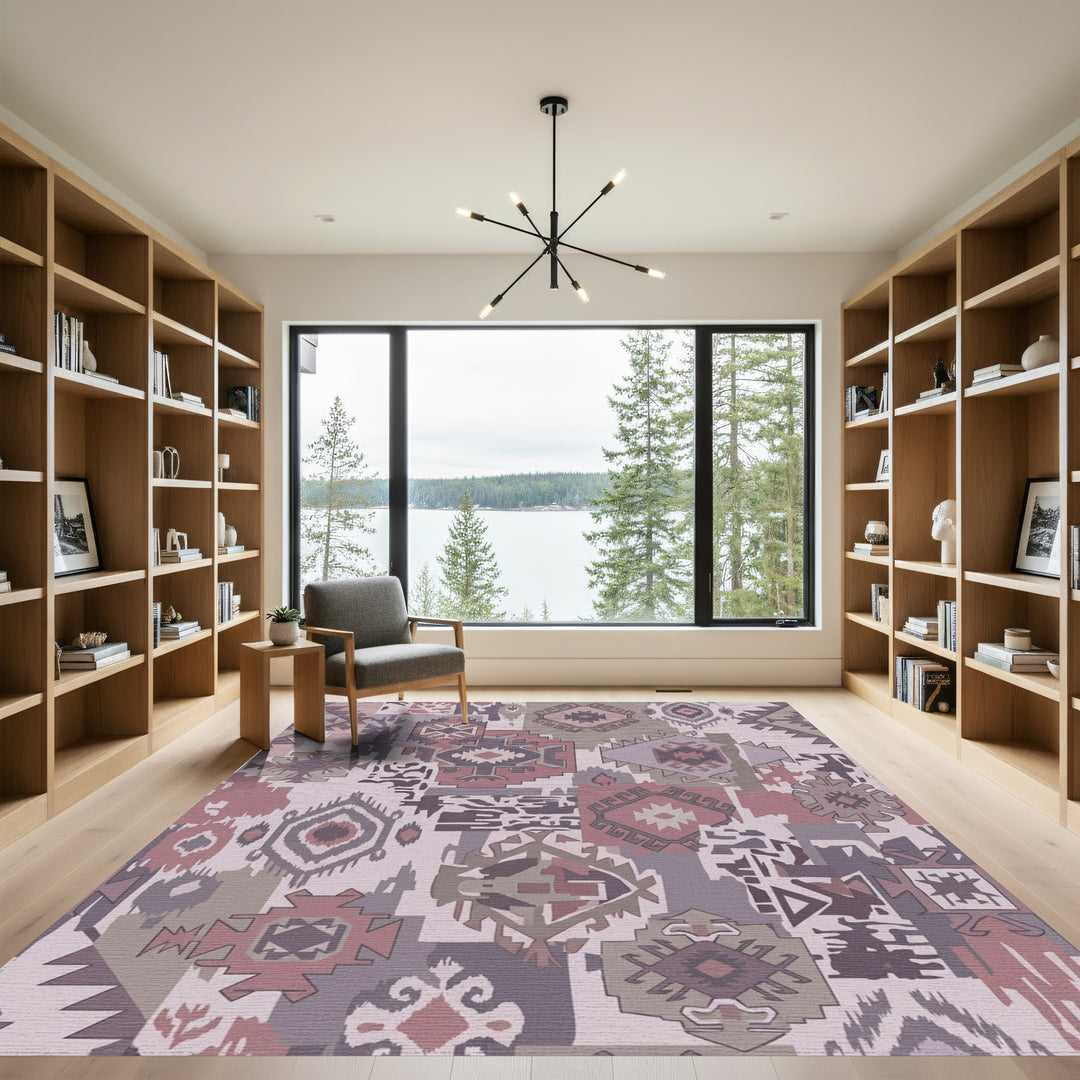 Tonal Geometric Patchwork Tribal Medallion Rug