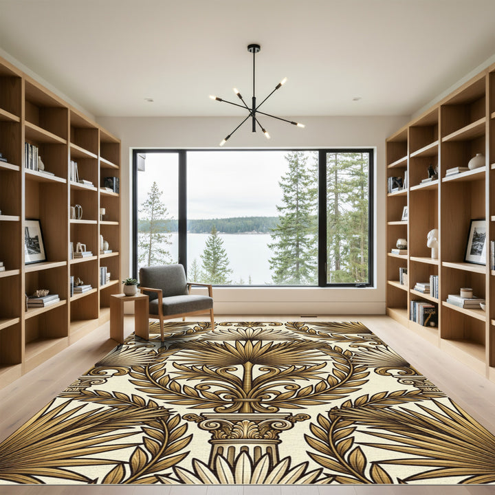 Antique Gold Palm Leaf Column Rug