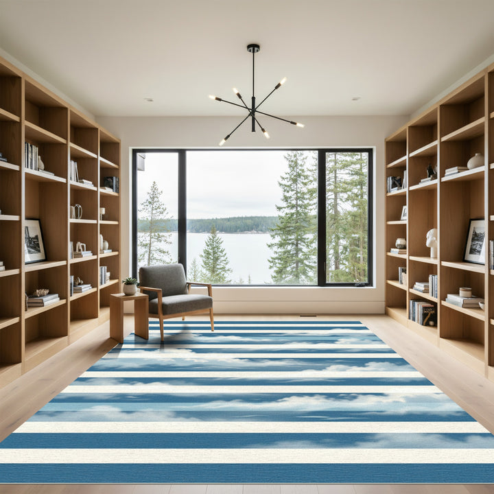 Blue White Striped Sky Clouds Rug