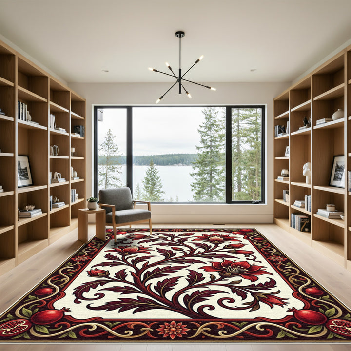 Crimson Pomegranate Floral Vine Rug