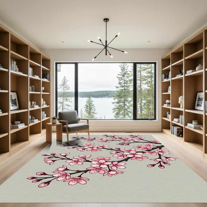Pink Sakura Bloom Branch Art Rug