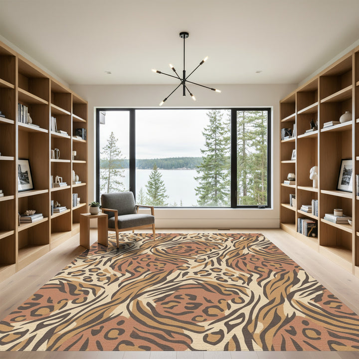 Earthy Leopard Tiger Mixed Media Rug
