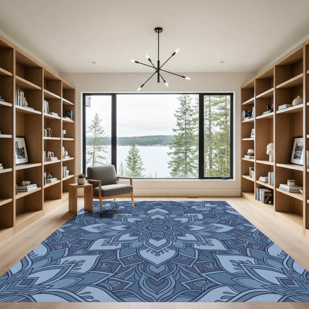 Serene Blue Mandala Bloom Rug