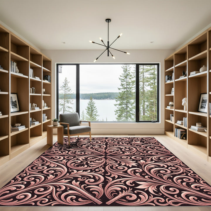 Rose Gold Baroque Swirl Foliage Rug