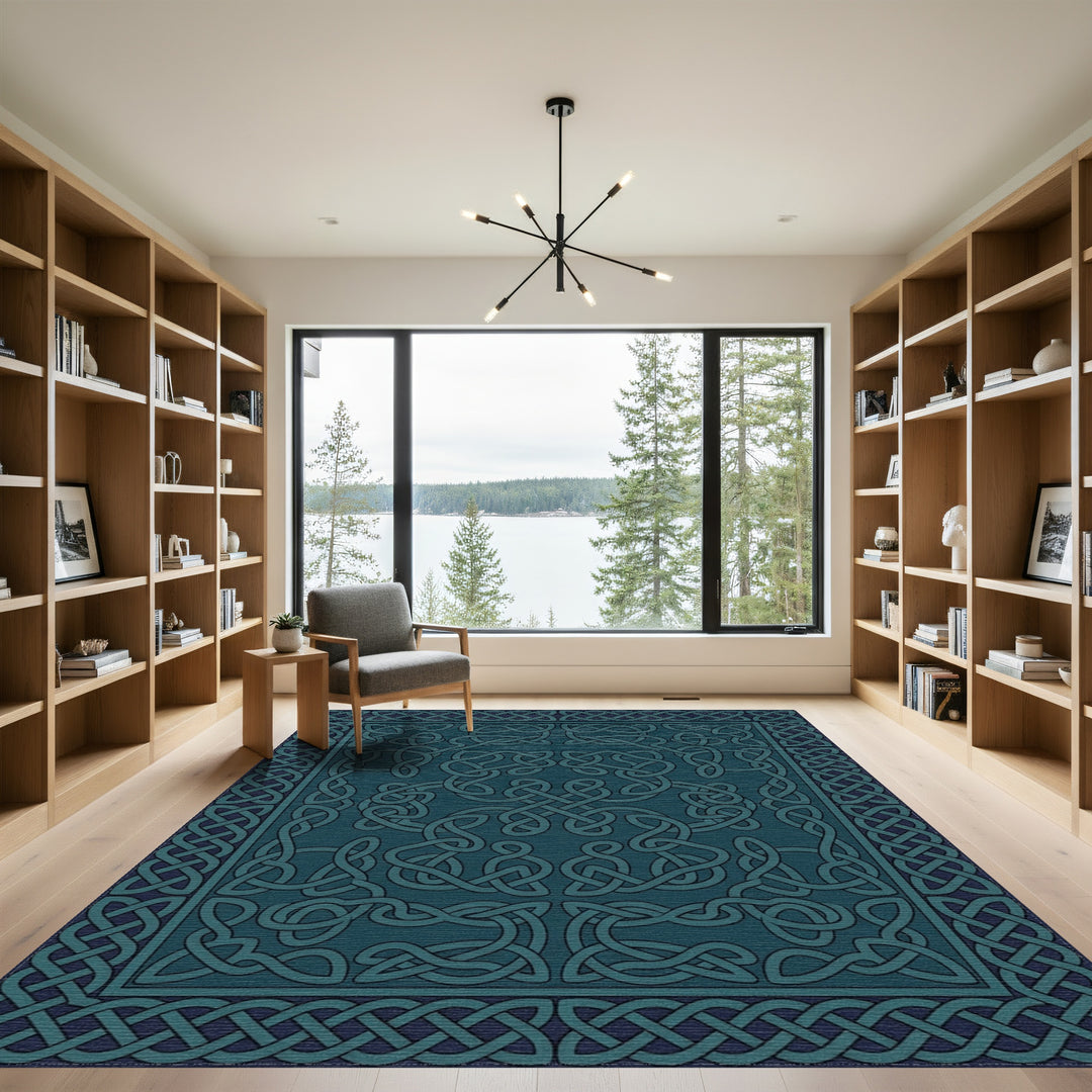 Deep Teal Celtic Knot Border Rug