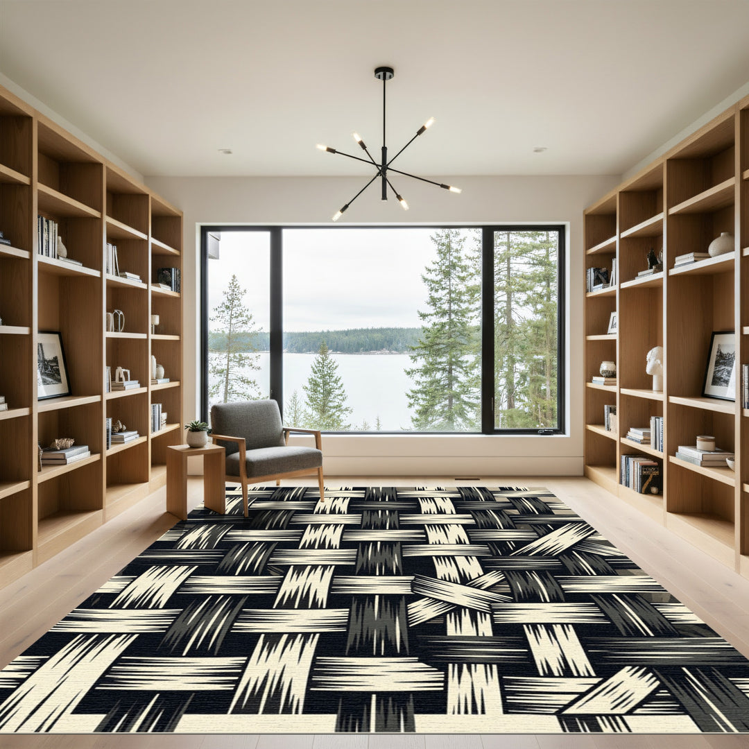 Monochrome Woven Basketweave Texture Rug