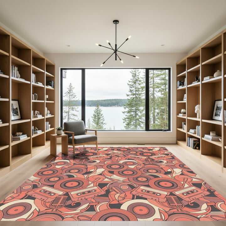 Retro Cassette and Vinyl Compilation Rug