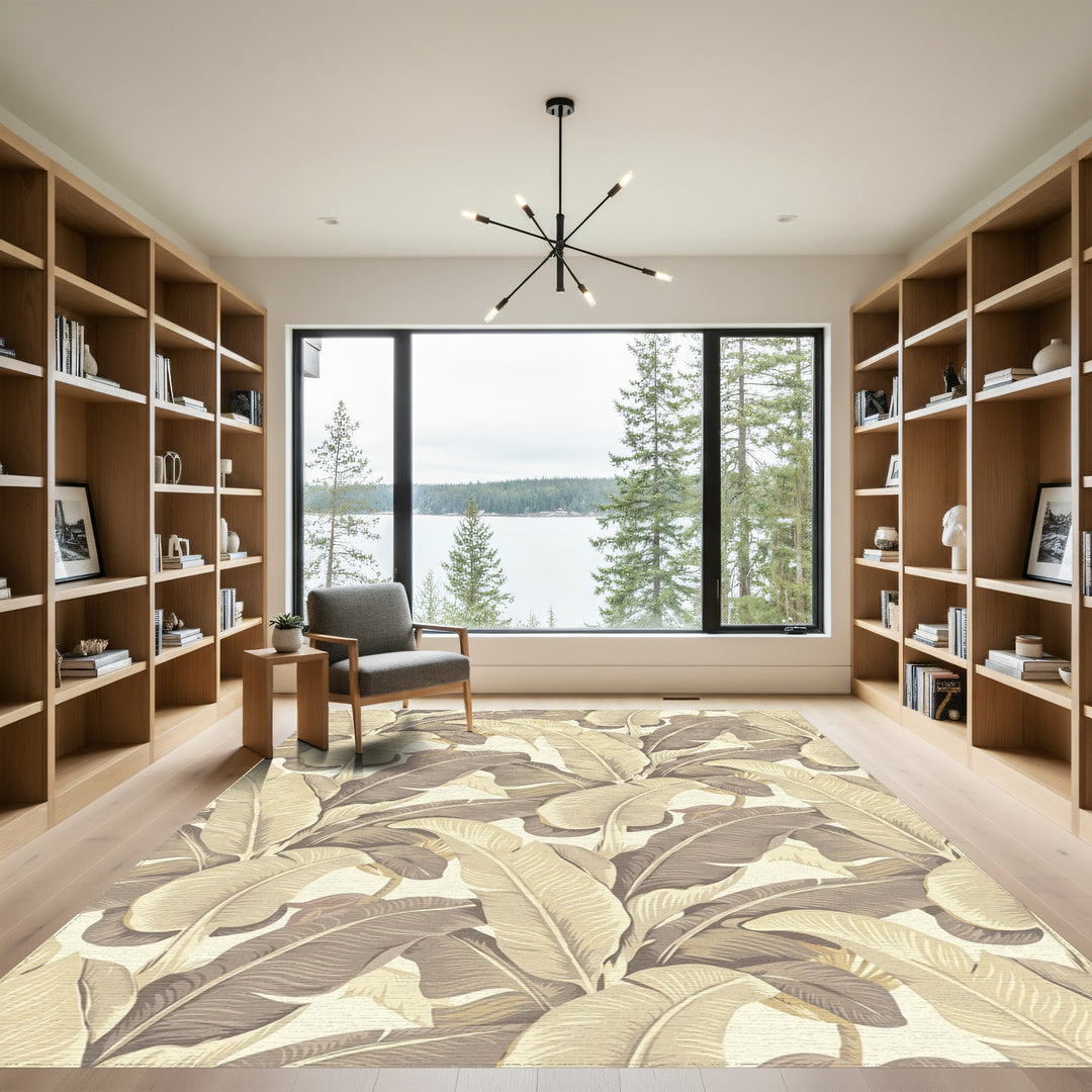 Palm Leaf Tropical Beige Brown Rug
