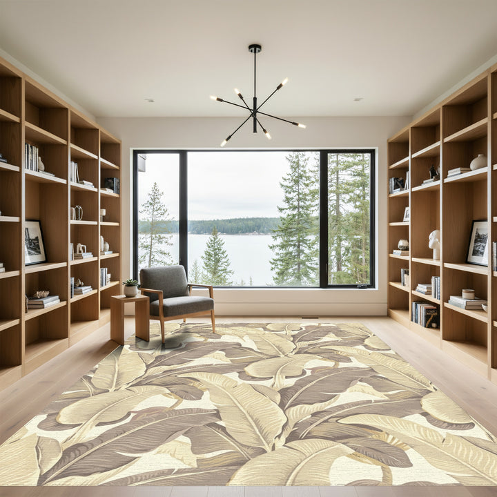 Palm Leaf Tropical Beige Brown Rug