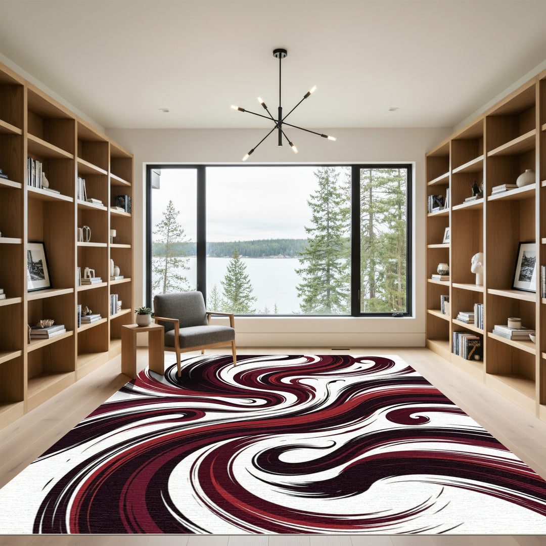 Crimson Swirl Abstract Area Rug