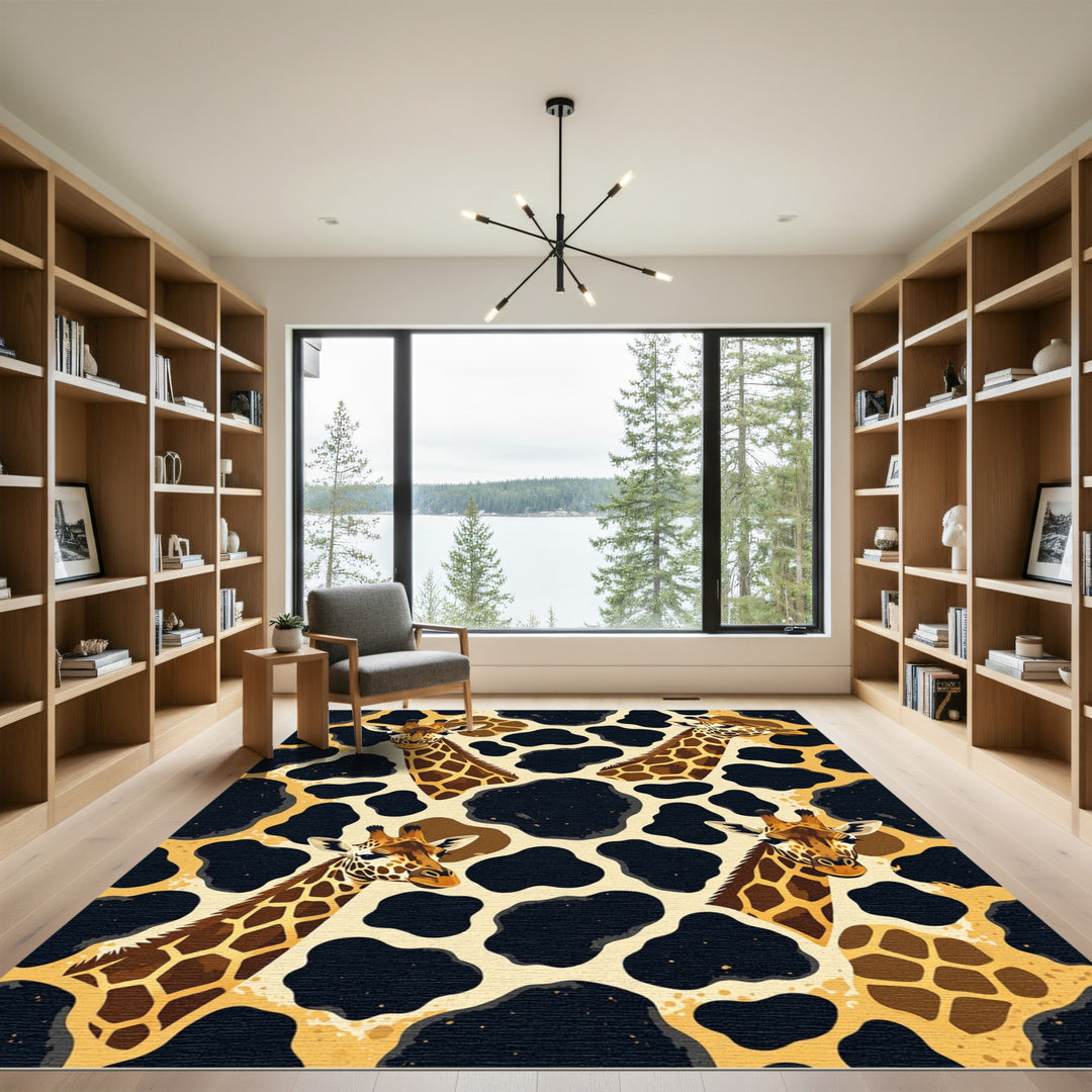 Whimsical Giraffe Heads Animal Spots Rug