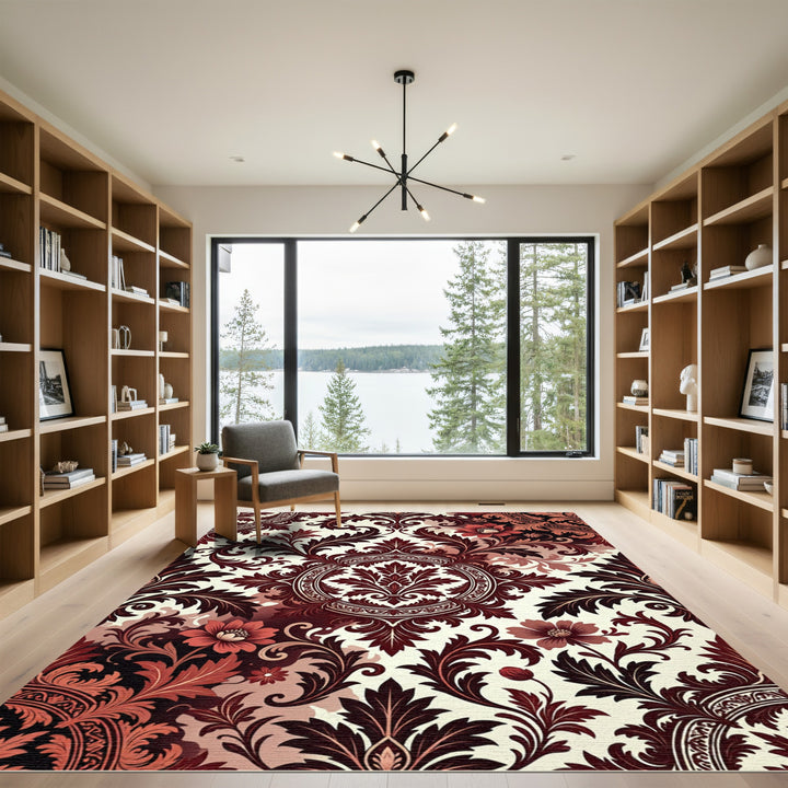 Crimson Floral Medallion Baroque Rug