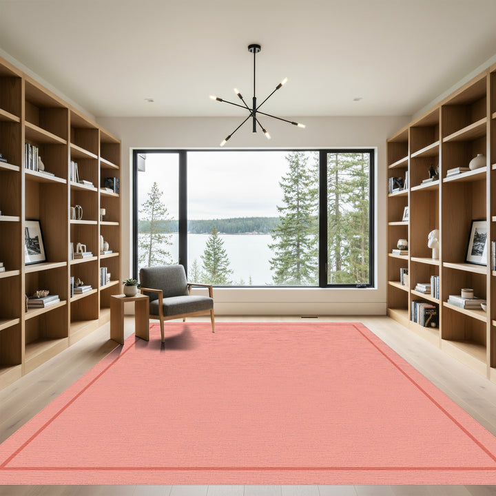 Salmon Pink Bordered Square Rug