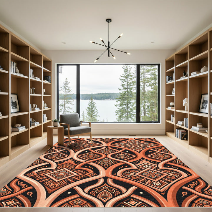 Terracotta Arabesque Geometric Medallion Rug