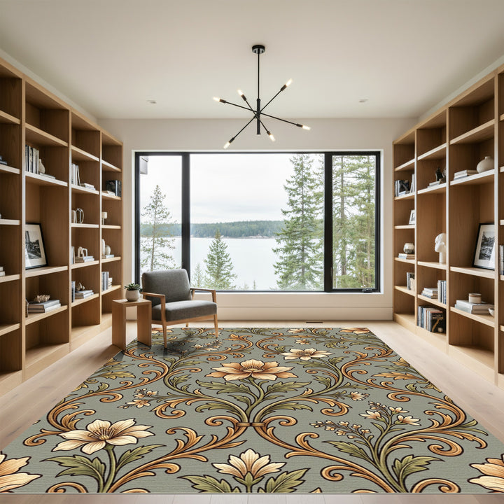 Antique Gold Floral Vine Scroll Rug