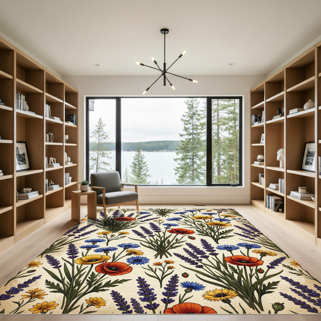 Floral Poppy Cornflower Lavender Meadow Rug