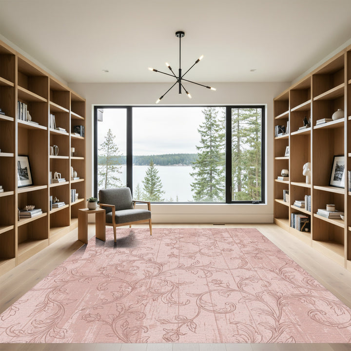 Rose Vine Wood Grain Scrollwork Rug