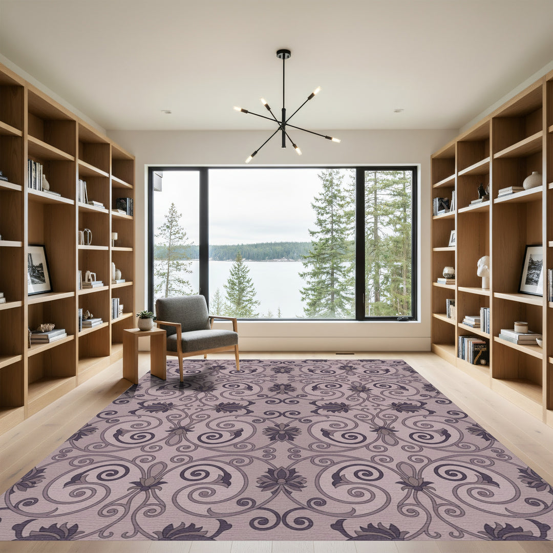 Mauve Floral Scrollwork With Lilac Accents Rug