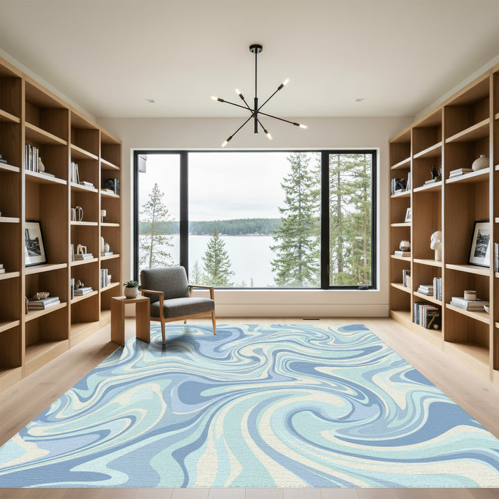 Pastel Blue Swirl Marble Rug