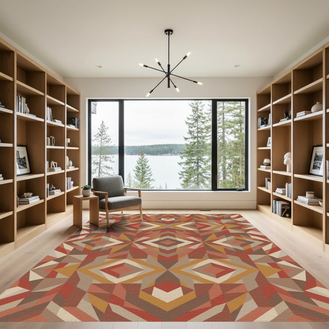 Earthy Geometric Diamond Statement Rug