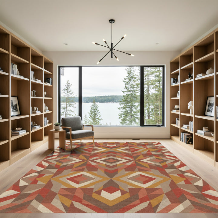 Earthy Geometric Diamond Statement Rug