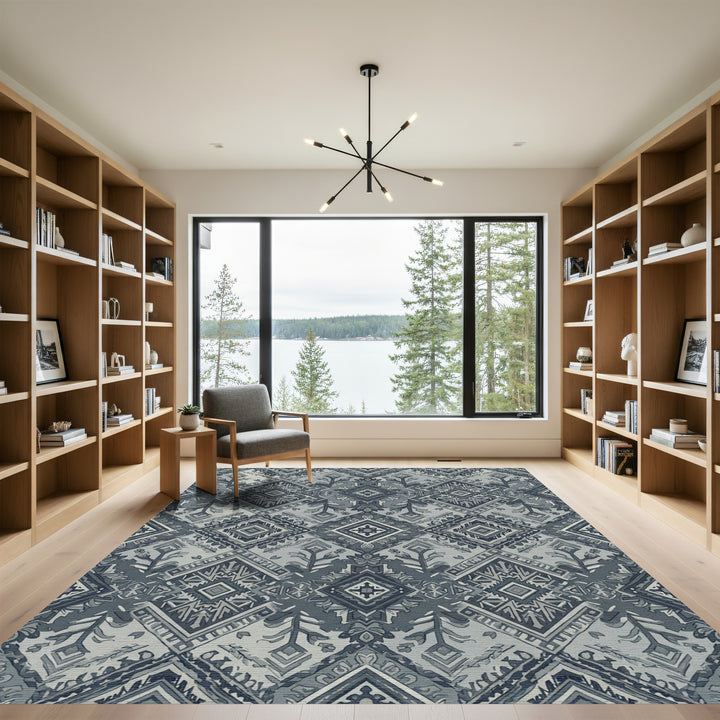 Gray Tribal Diamond Medallion Rug