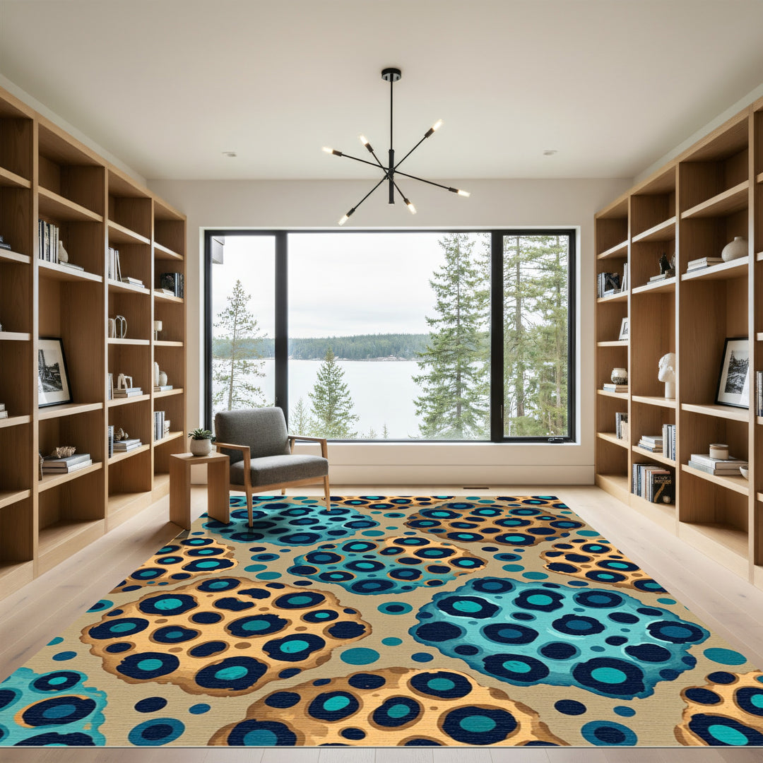 Teal Blue Orange Leopard Spot Rug