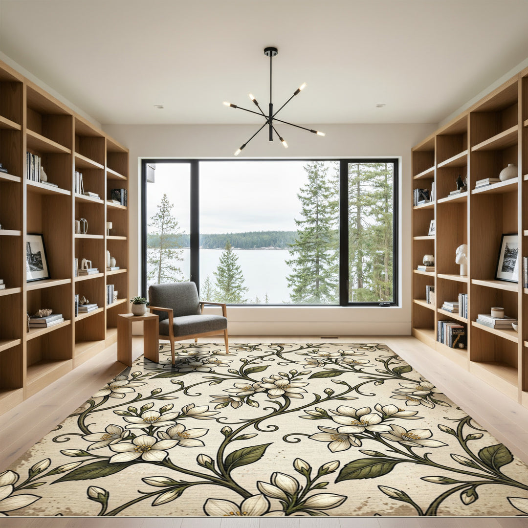 Vintage Ivory Floral Swirl Rug