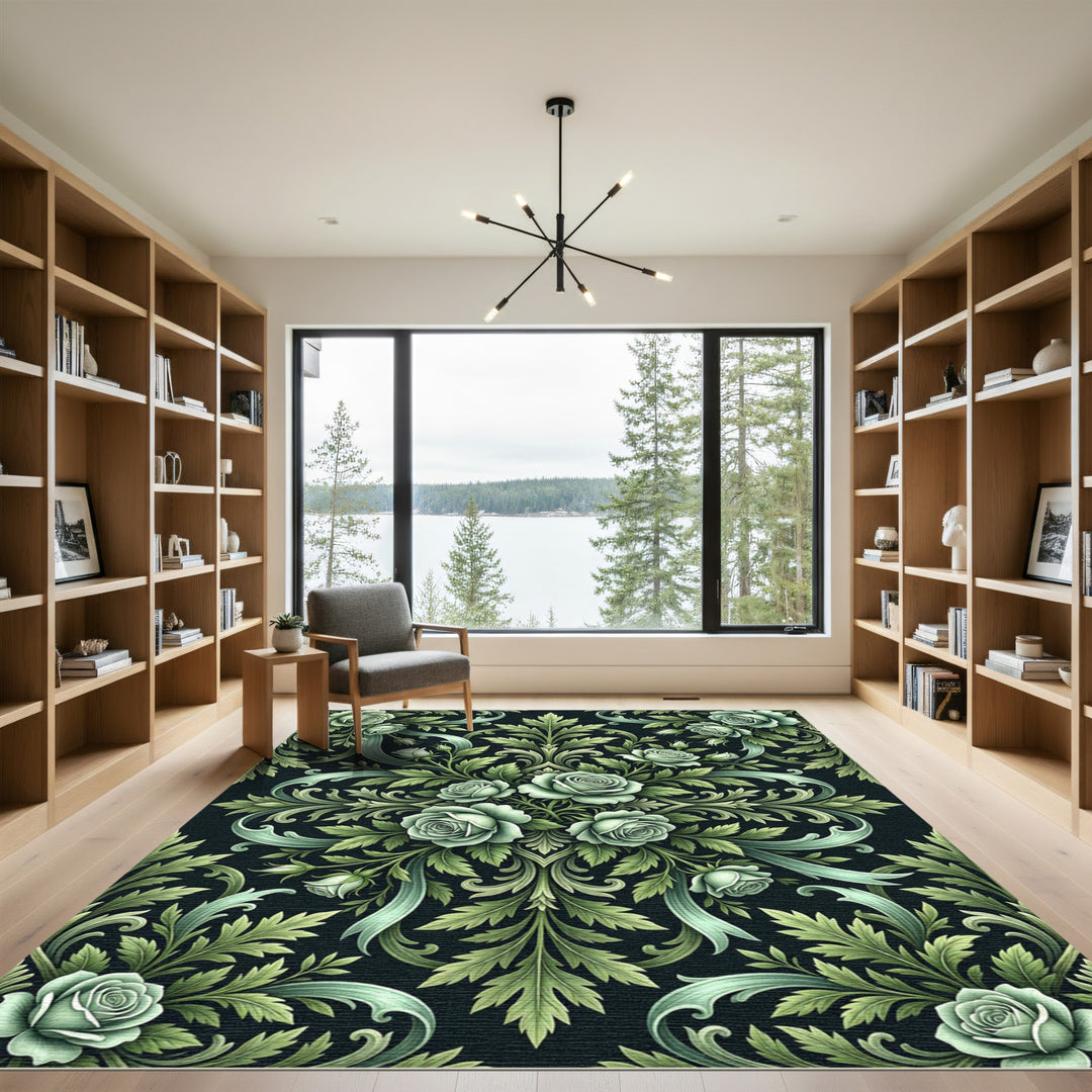 Sage Green Rose Blossom Garland Rug