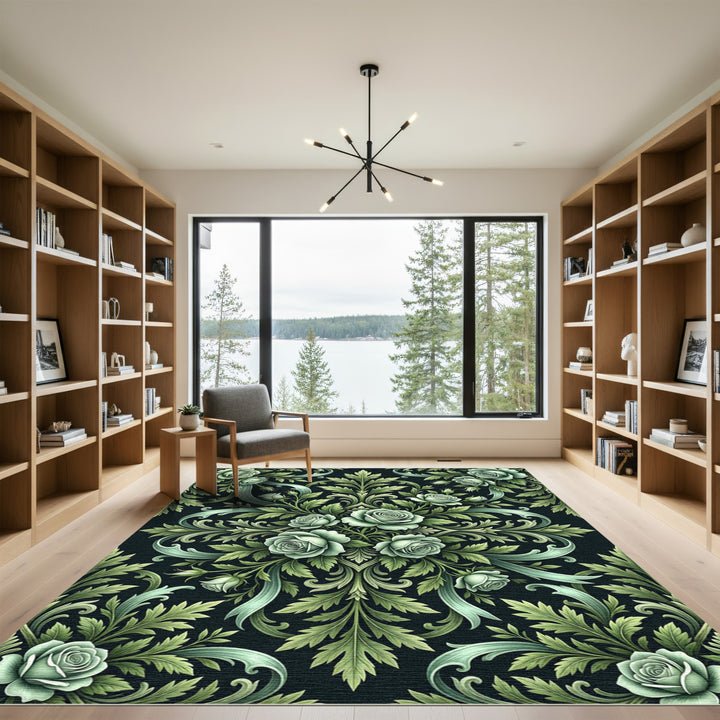 Sage Green Rose Blossom Garland Rug