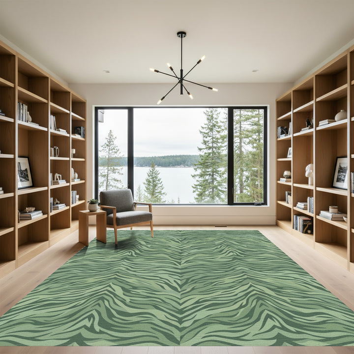 Earthy Green Camouflage Animal Stripes Rug