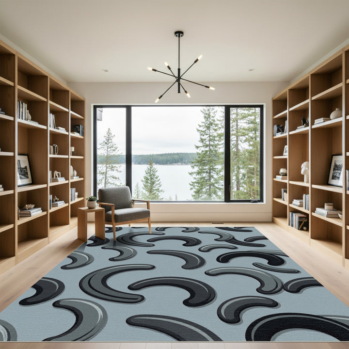 Dark Gray Crescent Overlapping Shapes Rug