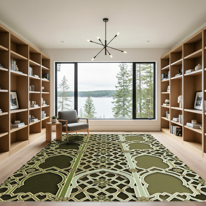 Islamic Green Lattice Arch Garden Rug