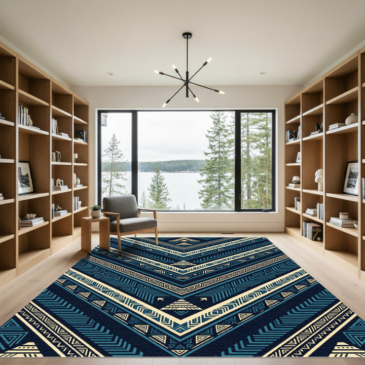 Navy Blue Geometric Aztec Chevron Rug