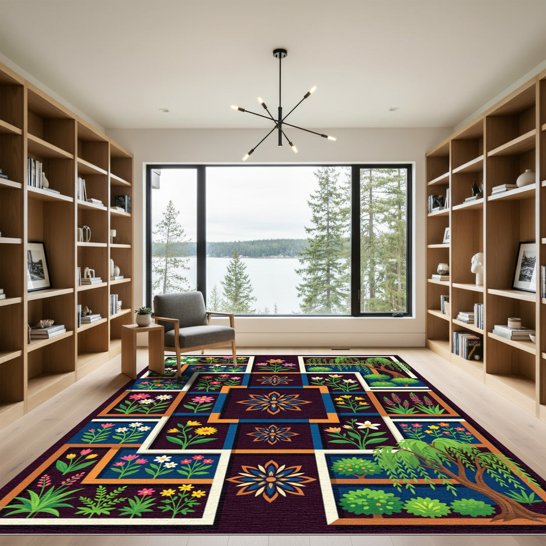 Nursery Floral Garden Frame Rug