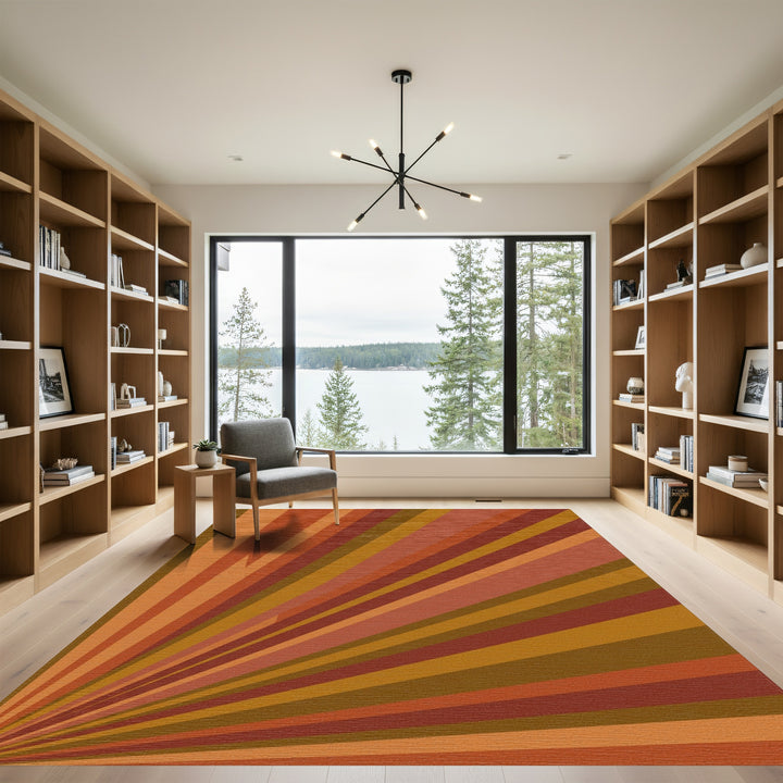 Retro Sunburst Terracotta Stripes Rug